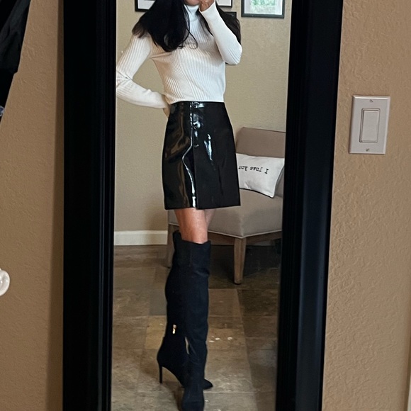 Lulu’s Black Patient Leather Faux Wrap Mini Skirt Sz S - Picture 4 of 16